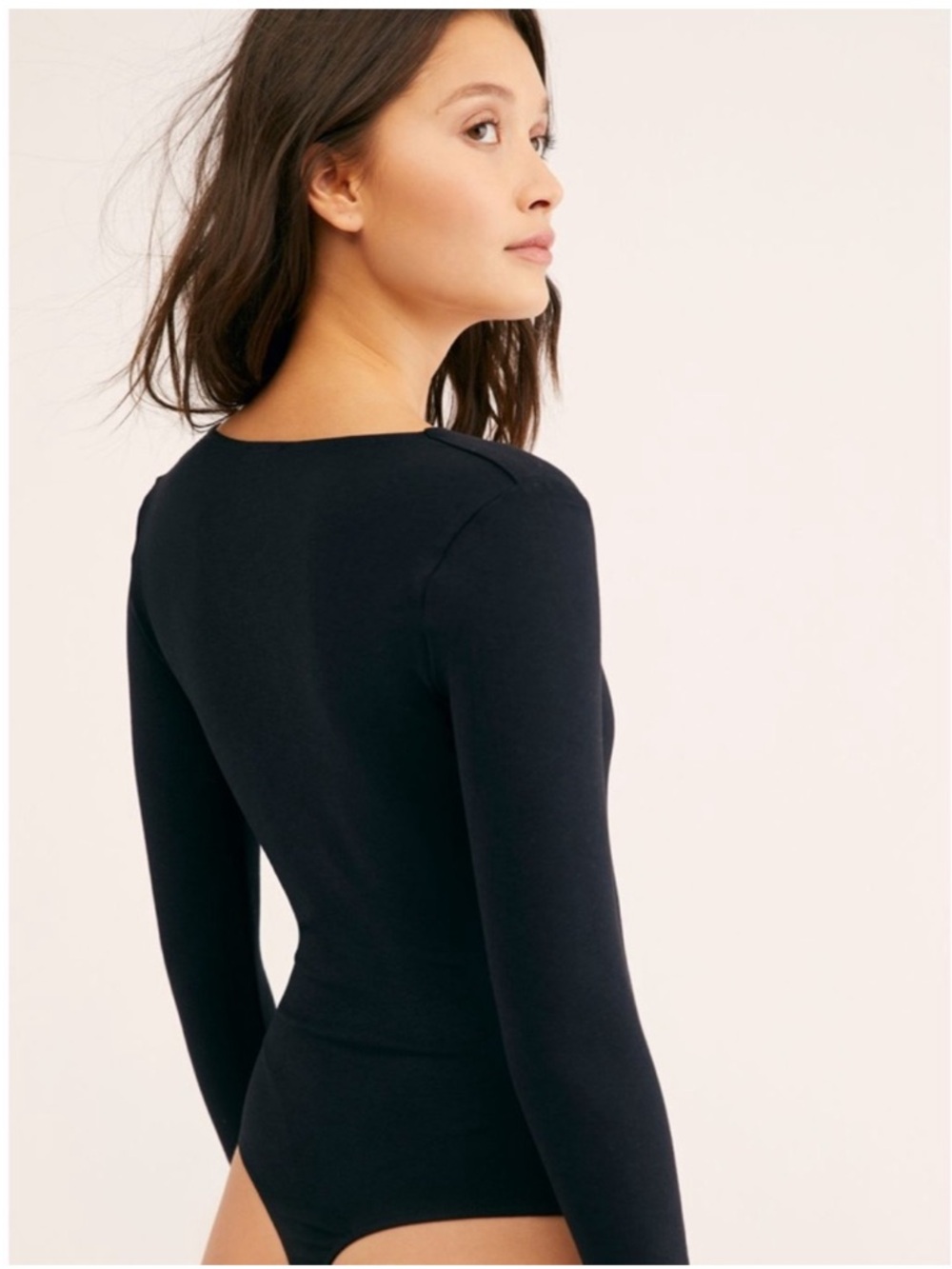 Free People Intimately Black Square Neck Long Sleeve Bodysuit Small - Picture 3 of 11